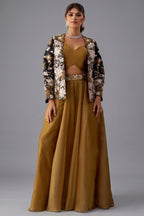 Golden Mustard Tissue Palazzo Set - Front View