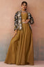 Beadwork and embroidery details of the Golden Mustard Tissue Palazzo Set