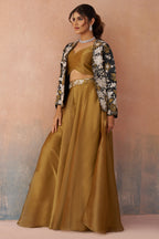Designer Golden Mustard Tissue Palazzo Set for festive wear