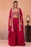 Dark Pink Organza Crop Top Palazzo Set back view featuring the elegant flowing flared cape