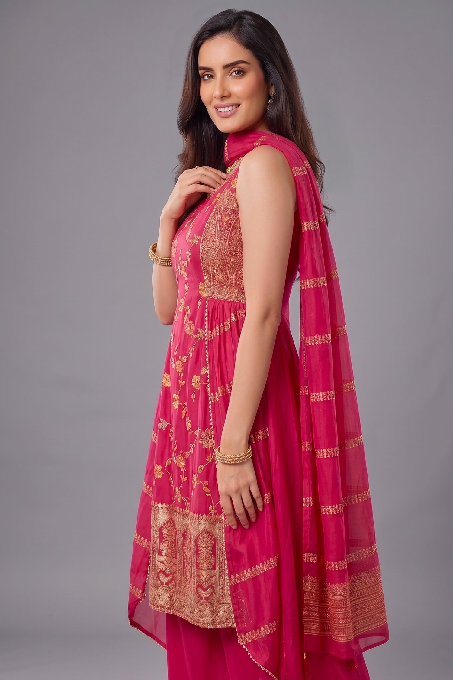 Rani Chinon Silk Floral Embroidered Palazzo Suit Secondary image