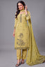 Green Tissue Jacquard Woven Straight Cut Suit with Geometric Pattern Neckline