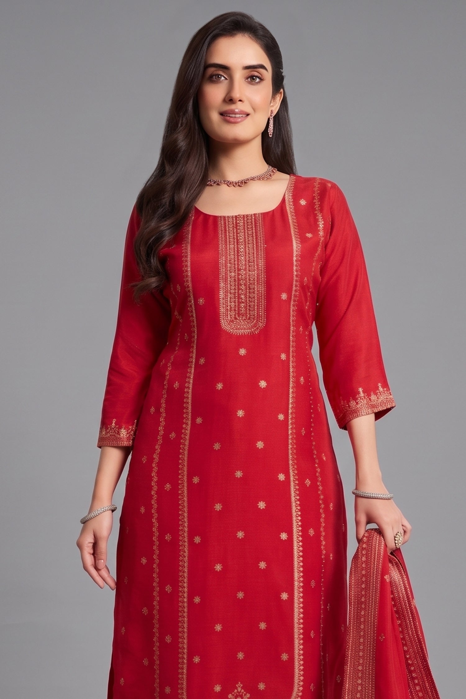 Pink Art Silk Woven Straight Cut Suit Secondary image