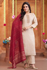 Model wearing Pale Peach Tissue Woven Straight Cut Suit with Pants