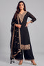 Black art silk floral embroidered palazzo suit with antique silver work