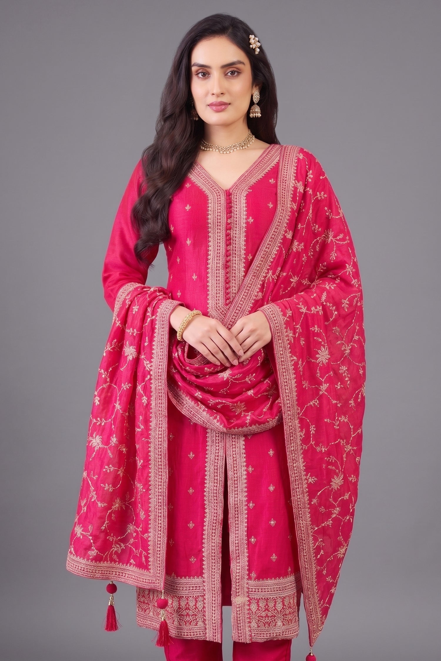 Rani Pink Art Silk Sequin Embroidered Straight Cut Suit Secondary image