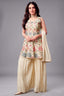 cream chinon chiffon embroidered suit - front view with floral embroidery