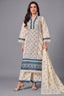 Off White Cotton Embroidered Straight Cut Suit front view