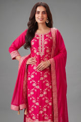 Pink Art Silk Woven Straight Cut Suit - Side View