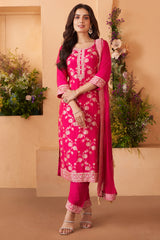 Pink Art Silk Woven Straight Cut Suit - Full Length View