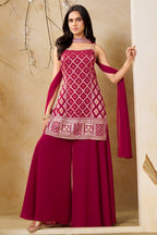 Designer Dark Rani Pink Georgette Palazzo Suit for festive wear