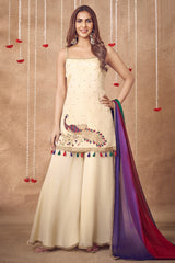 Designer Off White Tissue Silk Palazzo Suit for festive wear
