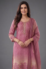 Close-up of floral prints on Pink and Cream Tissue Straight Cut Suit