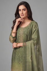 Close-up of floral prints on Green and Cream Tissue Straight Cut Suit