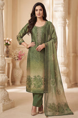 Designer Green and Cream Tissue Straight Cut Suit for festive wear