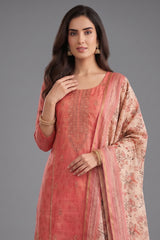 Close-up of intricate embroidery on Coral Peach Art Silk Embroidered Suit