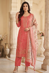Designer Coral Peach Art Silk Embroidered Suit for festive wear