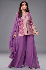 Lavender Tissue Woven Palazzo Suit - Front View