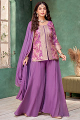 Designer Lavender Tissue Woven Palazzo Suit for festive wear