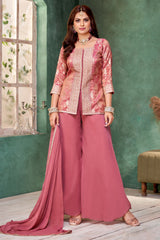 Designer Dark Peach Pink Tissue Woven Palazzo Suit for festive wear