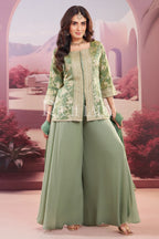 Designer Green Tissue Woven Palazzo Suit for festive wear