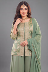 Close-up of woven patterns on Green Tissue Woven Palazzo Suit