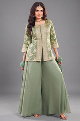 Green Tissue Woven Palazzo Suit - Front View