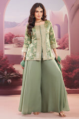 Designer Green Tissue Woven Palazzo Suit for festive wear