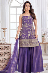 Designer Purple Tissue Floral Woven Sharara Suit for festive wear