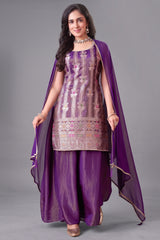 Purple Tissue Woven Palazzo Suit - Front View