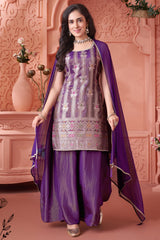Designer Purple Tissue Woven Straight Cut Palazzo Suit for festive wear
