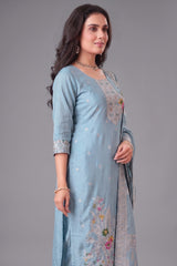 Close-up of woven patterns on Light Blue Art Silk Woven Straight Cut Suit