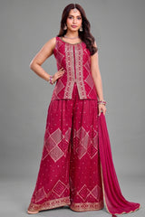 Rani Pink Georgette Woven Palazzo Suit - Front View