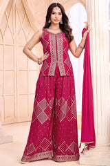 Designer Rani Pink Georgette Woven Palazzo Suit for festive wear