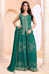 Designer Teal Green Georgette Woven Palazzo Suit for festive wear