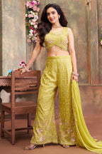 Designer Lime Green Glass Tissue Palazzo Set for festive wear and weddings