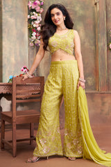 Designer Lime Green Glass Tissue Palazzo Set for festive wear and weddings