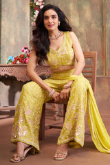 Close-up of Cutdana and Sequin work on Lime Green Glass Tissue Palazzo Set