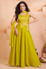Designer Lime Green Art Silk Asymmetrical Palazzo Set for festive wear