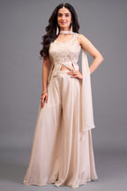Off White Art Silk Asymmetrical Palazzo Suit - Front View