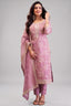 Mauve Pink Tissue Silk Thread Embroidered Straight Cut Suit - Front View