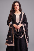 Close-up of embroidery and fabric texture on Black Art Silk Anarkali Suit
