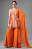 Orange Chinon Chiffon Silk Printed Peplum Palazzo Suit - Front View