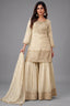 Cream Tissue Lucknowi Embroidered Sharara Suit with Sequin Work - Front View