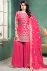 Elegant Light Pink Georgette Bandhej Sharara Suit for festive wear and weddings