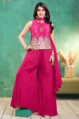Elegant Pink Chinon Chiffon Printed Palazzo Suit for festive wear and weddings
