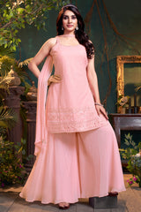 Elegant Light Pink Georgette Lucknowi Worked Palazzo Suit for weddings and festivals