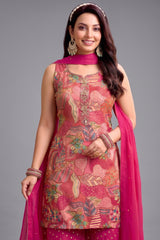 Close-up of fabric texture and print on Pink Tissue Silk Printed Palazzo Suit