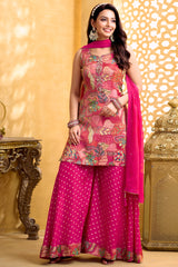 Elegant Pink Tissue Silk Printed Palazzo Suit for festive and wedding wear