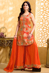 Elegant Orange Tissue Silk Printed Palazzo Suit for festive and wedding wear